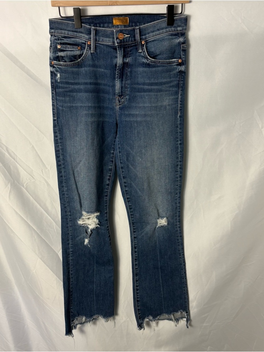MOTHER The Insider Crop Step Chew Jeans Dancing on Coals Distressed Sz 26